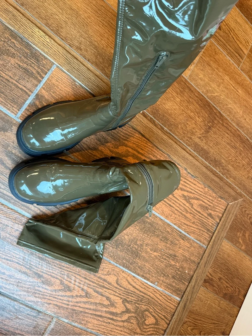 Aldo Olive Patent Over-the-Knee Lug Sole Boot